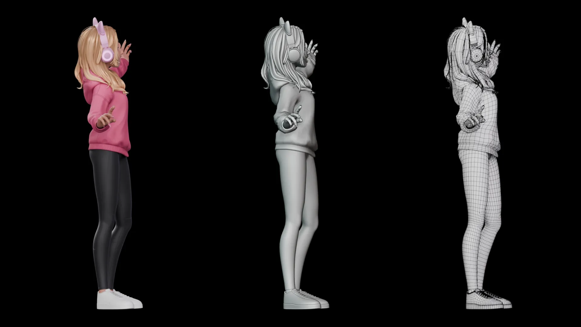 Gamer Girl White Woman 3D character combined showcase 2